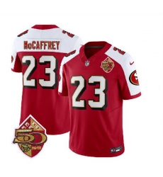 Men San Francisco 49ers 23 Christian McCaffrey Red White 2023 F U S E 50th Patch Throwback Stitched Football Jersey Men San Francisco 49ers 23 Christian McCaffrey Red White 2023 F U S E 50th Patch Throwback Stitched Football Jersey