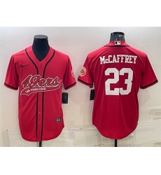 Men San Francisco 49ers 23 Christian McCaffrey Red With Patch Cool Base Stitched Baseball Jersey II Men San Francisco 49ers 23 Christian McCaffrey Red With Patch Cool Base Stitched Baseball Jersey II