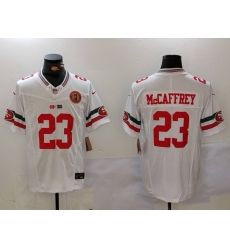 Men San Francisco 49ers 23 Christian McCaffrey White Gold With 75th Patch Vapor Limited Stitched Football Jersey Men San Francisco 49ers 23 Christian McCaffrey White Gold With 75th Patch Vapor Limited Stitched Football Jersey