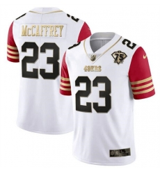 Men San Francisco 49ers 23 Christian McCaffrey White Red With 75th Anniversary Patch Stitched Jersey Men San Francisco 49ers 23 Christian McCaffrey White Red With 75th Anniversary Patch Stitched Jersey