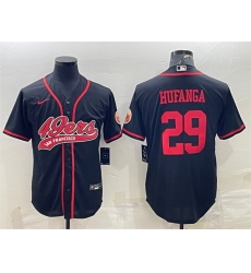 Men San Francisco 49ers 29 Talanoa Hufanga Black With Patch Cool Base Stitched Baseball Jersey Men San Francisco 49ers 29 Talanoa Hufanga Black With Patch Cool Base Stitched Baseball Jersey