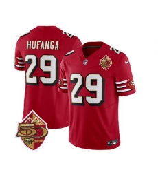 Men San Francisco 49ers 29 Talanoa Hufanga Red 2023 F U S E 50th Patch Throwback Stitched Football Jersey Men San Francisco 49ers 29 Talanoa Hufanga Red 2023 F U S E 50th Patch Throwback Stitched Football Jersey