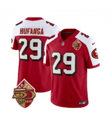 Men San Francisco 49ers 29 Talanoa Hufanga Red White 2023 F U S E 50th Patch Throwback Stitched Football Jersey Men San Francisco 49ers 29 Talanoa Hufanga Red White 2023 F U S E 50th Patch Throwback Stitched Football Jersey