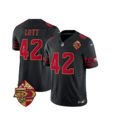 Men San Francisco 49ers 42 Ronnie Lott Black 2023 F U S E 50th Patch Vapor Limited Stitched Football Jersey Men San Francisco 49ers 42 Ronnie Lott Black 2023 F U S E 50th Patch Vapor Limited Stitched Football Jersey