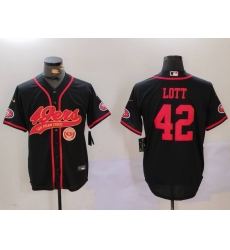 Men San Francisco 49ers 42 Ronnie Lott Black With Patch Cool Base Stitched Baseball Jersey 1 Men San Francisco 49ers 42 Ronnie Lott Black With Patch Cool Base Stitched Baseball Jersey 1