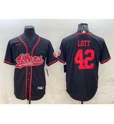 Men San Francisco 49ers 42 Ronnie Lott Black With Patch Cool Base Stitched Baseball JerseyS Men San Francisco 49ers 42 Ronnie Lott Black With Patch Cool Base Stitched Baseball JerseyS