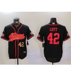 Men San Francisco 49ers 42 Ronnie Lott Black With Patch Cool Base Stitched Baseball Jersey Men San Francisco 49ers 42 Ronnie Lott Black With Patch Cool Base Stitched Baseball Jersey