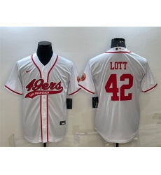 Men San Francisco 49ers 42 Ronnie Lott White With Patch Cool Base Stitched Baseball Jersey Men San Francisco 49ers 42 Ronnie Lott White With Patch Cool Base Stitched Baseball Jersey