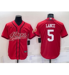 Men San Francisco 49ers 5 Trey Lance Red Cool Base Stitched Baseball Jersey Men San Francisco 49ers 5 Trey Lance Red Cool Base Stitched Baseball Jersey
