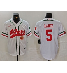 Men San Francisco 49ers 5 Trey Lance White With Patch Cool Base Stitched Baseball Jersey 1 Men San Francisco 49ers 5 Trey Lance White With Patch Cool Base Stitched Baseball Jersey 1