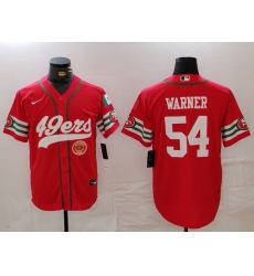 Men San Francisco 49ers 54 Fred Warner Red With Patch Cool Base Stitched Baseball Jersey 3 Men San Francisco 49ers 54 Fred Warner Red With Patch Cool Base Stitched Baseball Jersey 3