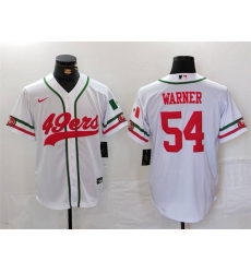 Men San Francisco 49ers 54 Fred Warner White With Patch Cool Base Stitched Baseball Jersey Men San Francisco 49ers 54 Fred Warner White With Patch Cool Base Stitched Baseball Jersey