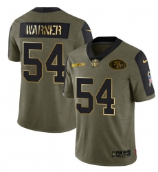 Men San Francisco 49ers 54 Warner Scarlet 2021 Olive Camo Salute To Service Golden Limited Stitched Jersey Men San Francisco 49ers 54 Warner Scarlet 2021 Olive Camo Salute To Service Golden Limited Stitched Jersey