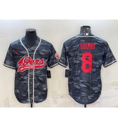 Men San Francisco 49ers 8 Steve Young Grey Red Camo With Patch Cool Base Stitched Baseball Jersey Men San Francisco 49ers 8 Steve Young Grey Red Camo With Patch Cool Base Stitched Baseball Jersey