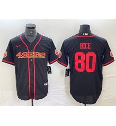 Men San Francisco 49ers 80 Jerry Rice Black With Patch Cool Base Stitched Baseball Jersey Men San Francisco 49ers 80 Jerry Rice Black With Patch Cool Base Stitched Baseball Jersey