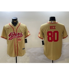 Men San Francisco 49ers 80 Jerry Rice Gold With Patch Cool Base Stitched Baseball Jersey 3 Men San Francisco 49ers 80 Jerry Rice Gold With Patch Cool Base Stitched Baseball Jersey 3