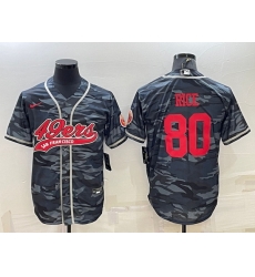 Men San Francisco 49ers 80 Jerry Rice Grey Red Camo With Patch Cool Base Stitched Baseball Jersey Men San Francisco 49ers 80 Jerry Rice Grey Red Camo With Patch Cool Base Stitched Baseball Jersey