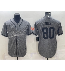 Men San Francisco 49ers 80 Jerry Rice Grey With Patch Cool Base Stitched Baseball Jersey Men San Francisco 49ers 80 Jerry Rice Grey With Patch Cool Base Stitched Baseball Jersey