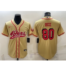Men San Francisco 49ers 80 Jerry Rice New Gold With Patch Cool Base Stitched Baseball Jersey Men San Francisco 49ers 80 Jerry Rice New Gold With Patch Cool Base Stitched Baseball Jersey
