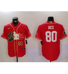 Men San Francisco 49ers 80 Jerry Rice Red With Patch Cool Base Stitched Baseball Jersey 2 Men San Francisco 49ers 80 Jerry Rice Red With Patch Cool Base Stitched Baseball Jersey 2