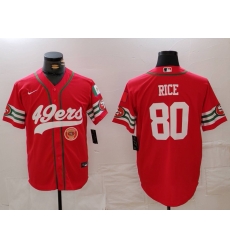 Men San Francisco 49ers 80 Jerry Rice Red With Patch Cool Base Stitched Baseball Jersey 3 Men San Francisco 49ers 80 Jerry Rice Red With Patch Cool Base Stitched Baseball Jersey 3