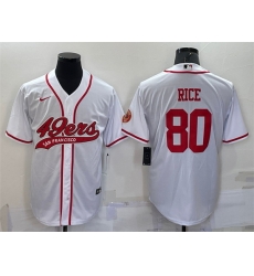 Men San Francisco 49ers 80 Jerry Rice White With Patch Cool Base Stitched Baseball Jersey Men San Francisco 49ers 80 Jerry Rice White With Patch Cool Base Stitched Baseball Jersey