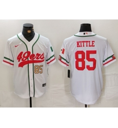 Men San Francisco 49ers 85 George Kittle White With Patch Cool Base Stitched Baseball Jersey 2 Men San Francisco 49ers 85 George Kittle White With Patch Cool Base Stitched Baseball Jersey 2