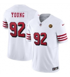 Men San Francisco 49ers 92 Chase Young New White 2023 F U S E With John Madden Patch Vapor Limited Stitched Football Jersey Men San Francisco 49ers 92 Chase Young New White 2023 F U S E With John Madden Patch Vapor Limited Stitched Football Jersey