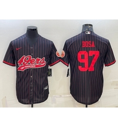 Men San Francisco 49ers 97 Nick Bosa Black Cool Base Stitched Baseball Jersey Men San Francisco 49ers 97 Nick Bosa Black Cool Base Stitched Baseball Jersey