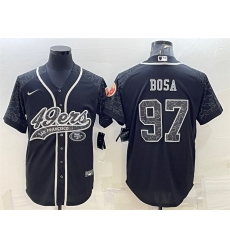 Men San Francisco 49ers 97 Nick Bosa Black Reflective With Patch Cool Base Stitched Baseball Jersey Men San Francisco 49ers 97 Nick Bosa Black Reflective With Patch Cool Base Stitched Baseball Jersey