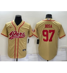 Men San Francisco 49ers 97 Nick Bosa Gold Cool Base Stitched Baseball Jersey Men San Francisco 49ers 97 Nick Bosa Gold Cool Base Stitched Baseball Jersey