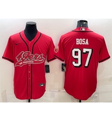 Men San Francisco 49ers 97 Nick Bosa New Red With Patch Cool Base Stitched Baseball Jersey Men San Francisco 49ers 97 Nick Bosa New Red With Patch Cool Base Stitched Baseball Jersey