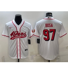 Men San Francisco 49ers 97 Nick Bosa New White With Patch Cool Base Stitched Baseball Jersey Men San Francisco 49ers 97 Nick Bosa New White With Patch Cool Base Stitched Baseball Jersey