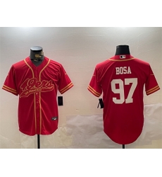 Men San Francisco 49ers 97 Nick Bosa Red Cool Base Stitched Baseball Jersey Men San Francisco 49ers 97 Nick Bosa Red Cool Base Stitched Baseball Jersey