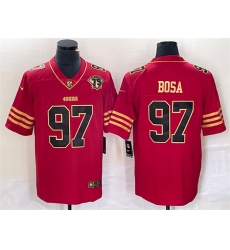 Men San Francisco 49ers 97 Nick Bosa Red Gold With 75th Anniversary Patch Stitched Jersey Men San Francisco 49ers 97 Nick Bosa Red Gold With 75th Anniversary Patch Stitched Jersey