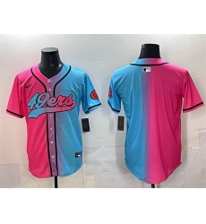 Men San Francisco 49ers Blank Pink Blue Limited Stitched Baseball Jersey Men San Francisco 49ers Blank Pink Blue Limited Stitched Baseball Jersey