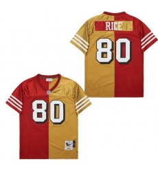 Men San Francisco 49ers Jerry Rice #80 Red Gold Split Stitched Football Jersey Men San Francisco 49ers Jerry Rice #80 Red Gold Split Stitched Football Jersey