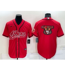 Men San Francisco 49ers Red Team Big Logo With Patch Cool Base Stitched Baseball Jersey Men San Francisco 49ers Red Team Big Logo With Patch Cool Base Stitched Baseball Jersey