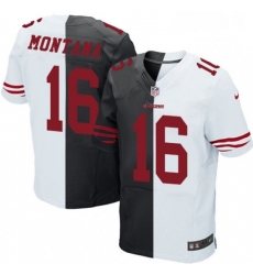 Mens Nike San Francisco 49ers 16 Joe Montana Elite BlackWhite Split Fashion NFL Jersey Mens Nike San Francisco 49ers 16 Joe Montana Elite BlackWhite Split Fashion NFL Jersey