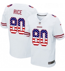 Mens Nike San Francisco 49ers 80 Jerry Rice Elite White Road USA Flag Fashion NFL Jersey