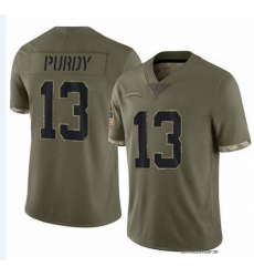 Men's San Francisco 49ers #13 Brock Purdy 2022 Olive Salute To Service Limited Stitched Jersey Men's San Francisco 49ers #13 Brock Purdy 2022 Olive Salute To Service Limited Stitched Jersey