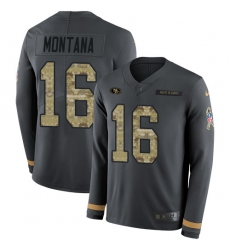 Nike 49ers 16 Joe Montana Anthracite Salute to Service Men s Stitched NFL Limited Therma Long Sleeve Jersey Nike 49ers 16 Joe Montana Anthracite Salute to Service Men s Stitched NFL Limited Therma Long Sleeve Jersey