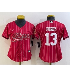 Women San Francisco 49ers 13 Brock Purdy Red With Patch Cool Base Stitched Baseball Jersey Women San Francisco 49ers 13 Brock Purdy Red With Patch Cool Base Stitched Baseball Jersey