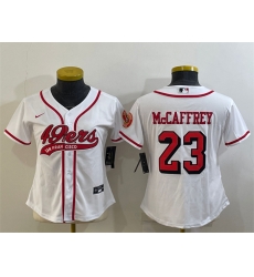 Women San Francisco 49ers 23 Christian McCaffrey New White With Patch Cool Base Stitched Baseball Jersey Women San Francisco 49ers 23 Christian McCaffrey New White With Patch Cool Base Stitched Baseball Jersey