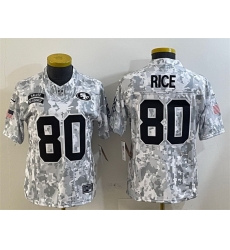 Women San Francisco 49ers 80 Jerry Rice 2024 F U S E Arctic Camo Salute To Service Limited Stitched Jersey Women San Francisco 49ers 80 Jerry Rice 2024 F U S E Arctic Camo Salute To Service Limited Stitched Jersey