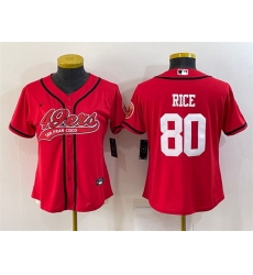 Women San Francisco 49ers 80 Jerry Rice Red With Patch Cool Base Stitched Baseball Jersey