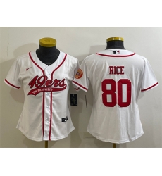 Women San Francisco 49ers 80 Jerry Rice White With Patch Cool Base Stitched Baseball Jersey Women San Francisco 49ers 80 Jerry Rice White With Patch Cool Base Stitched Baseball Jersey