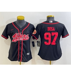 Women San Francisco 49ers 97 Nick Bosa Black With Patch Cool Base Stitched Baseball Jersey Women San Francisco 49ers 97 Nick Bosa Black With Patch Cool Base Stitched Baseball Jersey