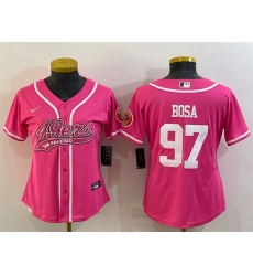 Women San Francisco 49ers 97 Nick Bosa Pink With Patch Cool Base Stitched Baseball Jersey Women San Francisco 49ers 97 Nick Bosa Pink With Patch Cool Base Stitched Baseball Jersey