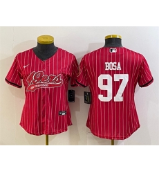 Women San Francisco 49ers 97 Nick Bosa Red With Patch Cool Base Stitched Baseball Jersey Women San Francisco 49ers 97 Nick Bosa Red With Patch Cool Base Stitched Baseball Jersey